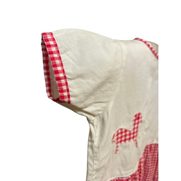 Vtg Handmade Wht/Red Check Dress, Stitched Horse/Flower 9-12months - Picture 8 of 11
